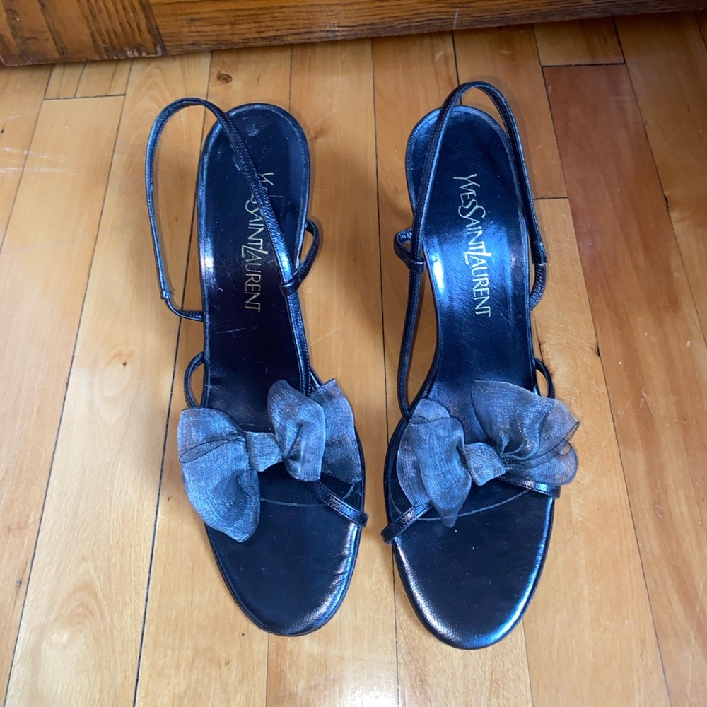 VINTAGE YSL Yves Saint Laurent Ribbon Bow Slingback kitten Heels